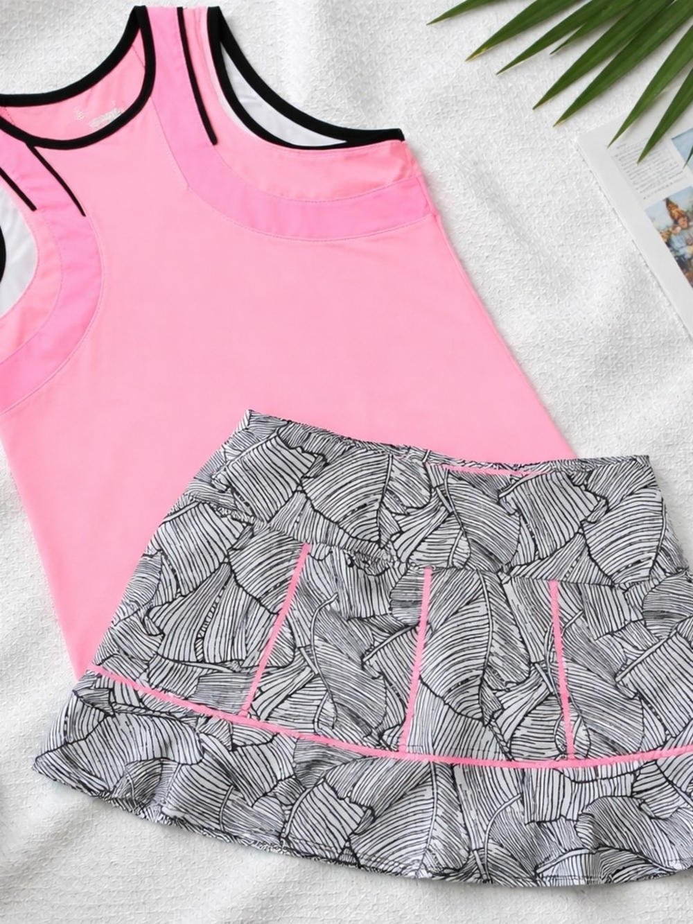 Tail Pink Tank with Black-Trim and Printed Black-and-White Skort